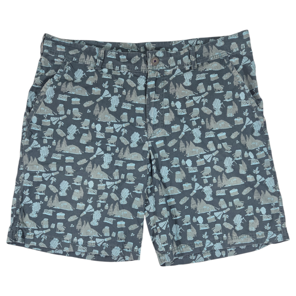 Columbia Mens Shorts 40W Teal Blue BBQ Outdoor Camping Print Fathers Day Dadcore